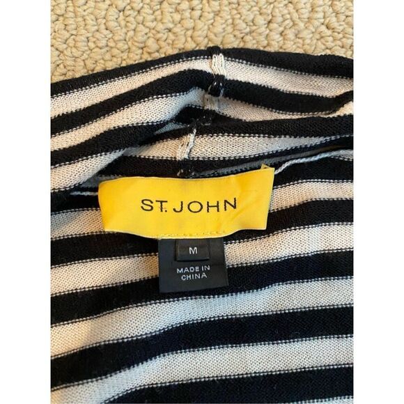 St. John 100% wool open striped cardigan size medium - Picture 2 of 7